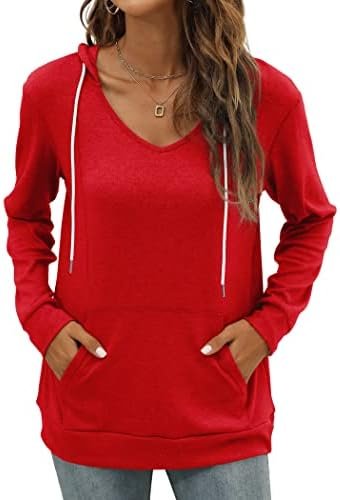 Kangaroo Pocket Hoodies for Womens V Neck Lightweight Sweatshirts Long Sleeve Tops
