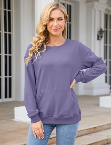 Sweatshirt for Women Long Sleeve Sweatshirt Casual Solid Pullover Loose Fit Sweatshirt with Pocket