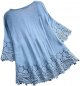 Women Vintage Lace Patchwork Bow V Neck Three Quarter Blouses Top T Shirt Tops for